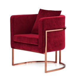 Designerski fotel do salonu Miriam Velvet - czerwony aksamit, elegancka podstawa różowe złoto
