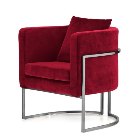 Fotel Miriam Velvet Czerwony Glamour - Luksusowy Nowoczesny Fotel do Salonu na Srebrnej Podstawie (5187-37