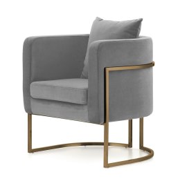 Fotel wypoczynkowy glamour Miriam Velvet SWAN-12 jasnoszary, elegancja premium, podstawa mosiądz