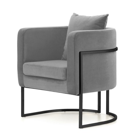 Fotel Miriam Velvet jasnoszary glamour z czarną podstawą - nowoczesny fotel do salonu