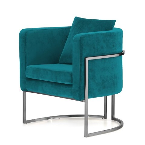 Fotel Miriam Velvet morski - elegancki, komfortowy i designerski fotel premium na srebrnej podstawie