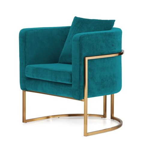 Fotel wypoczynkowy Miriam Velvet morski - designerski glamour ze złotą podstawą