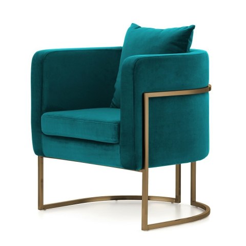 Stylowy fotel salonowy Miriam Velvet SWAN-17 w kolorze morskim, elegancki design glamour, podstawa mosiądz