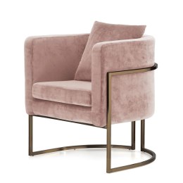 Fotel do wnętrz glamour Miriam Velvet pudrowy róż 5187-32, stylowy welurowy fotel wypoczynkowy, podstawa mosiądz