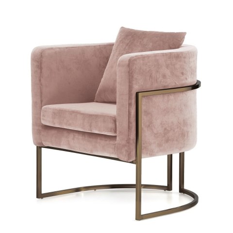 Fotel do wnętrz glamour Miriam Velvet pudrowy róż 5187-32, stylowy welurowy fotel wypoczynkowy, podstawa mosiądz