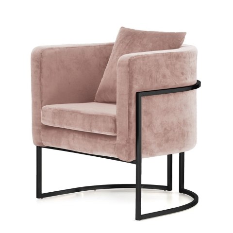 Fotel welurowy Miriam Velvet pudrowy róż z czarną podstawą - luksusowy design