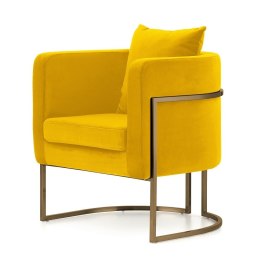 Fotel dekoracyjny Miriam Velvet SWAN-03 żółty, elegancki fotel do wnętrz hotelowych i domowych, styl glamour, podstawa mosiądz