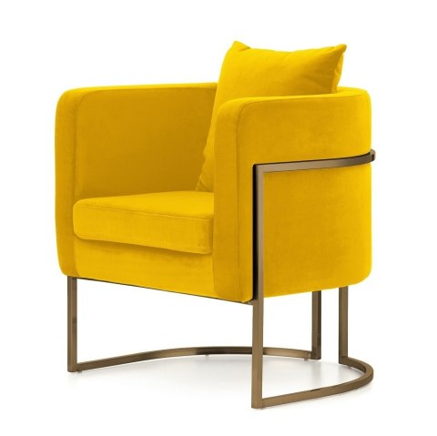 Fotel dekoracyjny Miriam Velvet SWAN-03 żółty, elegancki fotel do wnętrz hotelowych i domowych, styl glamour, podstawa mosiądz