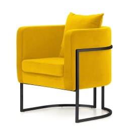 Fotel designerski Miriam Velvet SWAN-03 żółty, nowoczesny fotel do hotelu i apartamentu, czarna podstawa