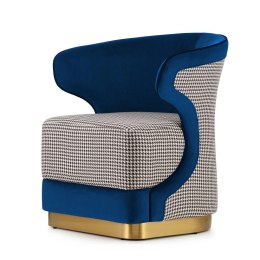 Fotel Mitia Granatowy Velvet - Styl Glamour z Pepitką i Złotymi Dodatkami do Salonu