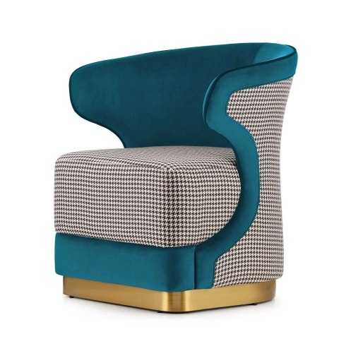 Fotel Mitia Pepitka Morski - Designerski Velvet Glamour do Salonu i Sypialni