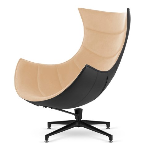 Fotel Nasto modern lounge - obrotowy, beżowy velvet, komfortowy i stylowy fotel designerski, czarna podstawa