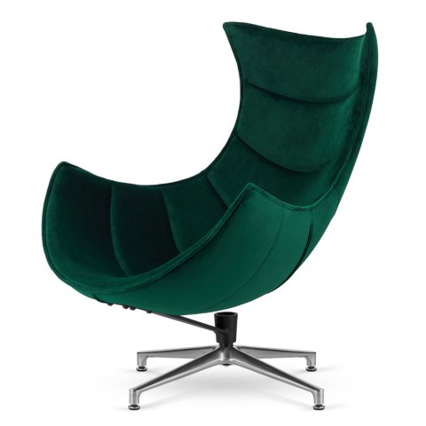 Fotel Nasto do salonu - butelkowy obrotowy fotel designerski, elegancki i wygodny, srebrna metalowa podstawa