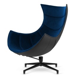 Fotel Nasto lounge premium - ciemnogranatowy velvet, czarna ekoskóra, nowoczesny fotel do salonu i domowej strefy relaksu