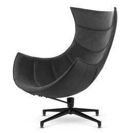 Fotel Nasto obrotowy - ciemnoszary velvet, czarna ekoskóra, nowoczesny designerski fotel do salonu
