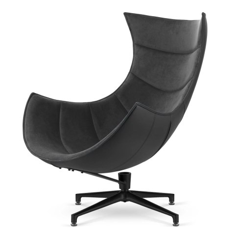 Fotel Nasto obrotowy - ciemnoszary velvet, czarna ekoskóra, nowoczesny designerski fotel do salonu