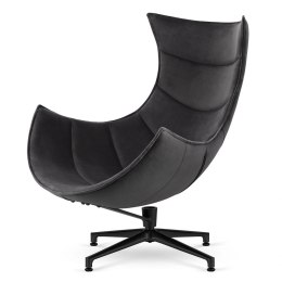 Fotel wypoczynkowy Nasto SWAN-13 - ciemnoszary, obrotowy fotel designerski z czarną podstawą