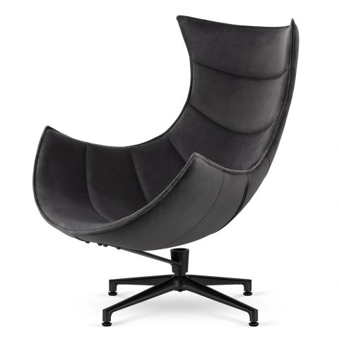 Fotel wypoczynkowy Nasto SWAN-13 - ciemnoszary, obrotowy fotel designerski z czarną podstawą