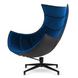 Fotel Nasto lounge - obrotowy, granatowy velvet, czarna ekoskóra, elegancki fotel designerski do domu