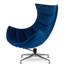 Elegancki fotel do salonu Nasto velvet - granatowy, komfortowy fotel wypoczynkowy z srebrną podstawą