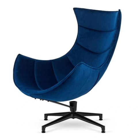 Fotel do salonu Nasto Velvet SWAN-08 - granatowy obrotowy fotel welurowy z czarną podstawą