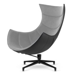 Fotel Nasto obrotowy - jasnoszary velvet, czarna ekoskóra, nowoczesny designerski fotel do salonu