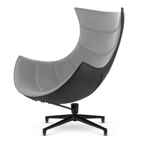 Fotel Nasto obrotowy - jasnoszary velvet, czarna ekoskóra, nowoczesny designerski fotel do salonu
