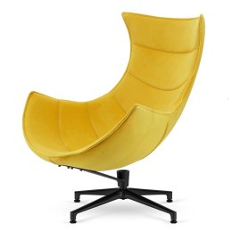 Designerski fotel Nasto velvet Żółty - elegancki fotel obrotowy do nowoczesnych wnętrz, czarna podstawa