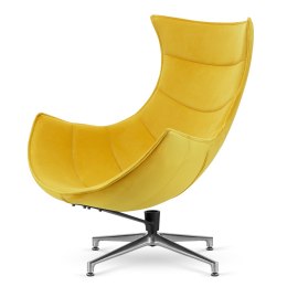 Fotel salonowy Nasto velvet żółty - designerski fotel obrotowy z elegancką srebrną podstawą