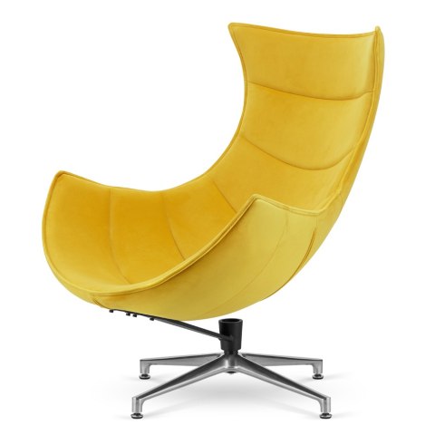 Fotel salonowy Nasto velvet żółty - designerski fotel obrotowy z elegancką srebrną podstawą