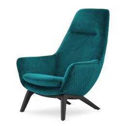 Fotel Orebro morski - elegancki fotel skandynawski wypoczynkowy, tapicerowany velvet, drewniane nogi