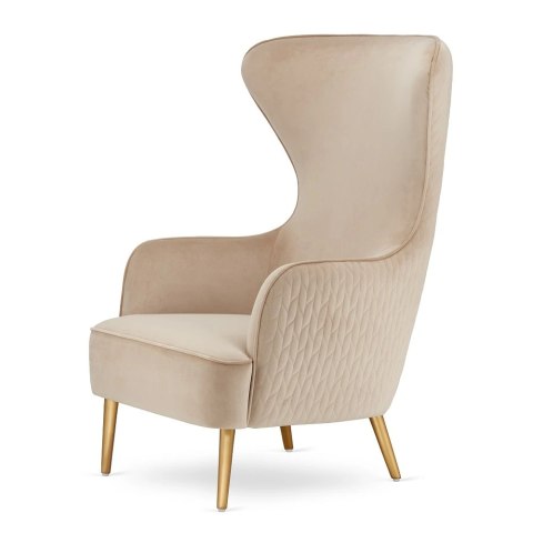 Fotel Sigal velvet beżowy - stylowy wypoczynkowy mebel z eleganckimi złotymi nogami