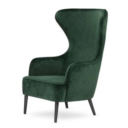Fotel wypoczynkowy Sigal butelkowy velvet - elegancki skandynawski uszak z czarnymi nóżkami