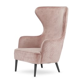 Designerski fotel Sigal velvet pudrowy róż - komfort do sypialni, czarne nogi