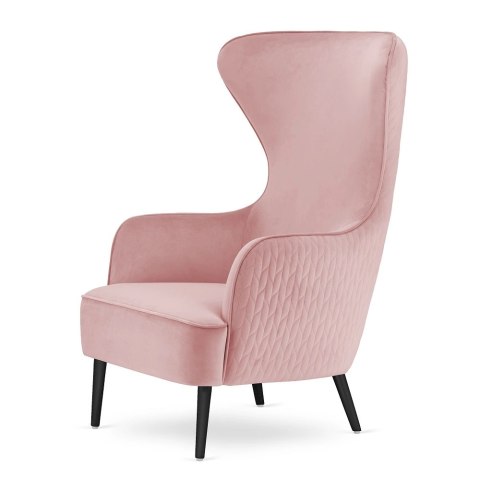 Fotel Sigal z przeszyciami pudrowy róż - aksamitny fotel do salonu, designerskie czarne nogi