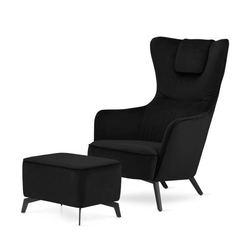Fotel wypoczynkowy Skive z podnóżkiem velvet 5187-59 czarny, komfortowy fotel do salonu