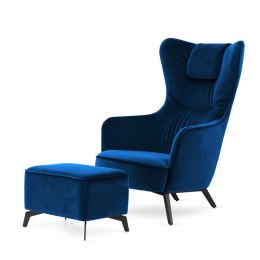 Komfortowy Fotel Skive Uszak z Podnóżkiem Velvet Granatowy - Idealny do Salonu (SWAN-08)