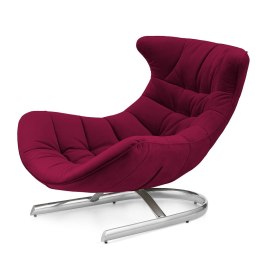 Fotel relaksacyjny Storto XZ - bordowy velvet, stylowy fotel wypoczynkowy do wnętrz premium, srebrna podstawa