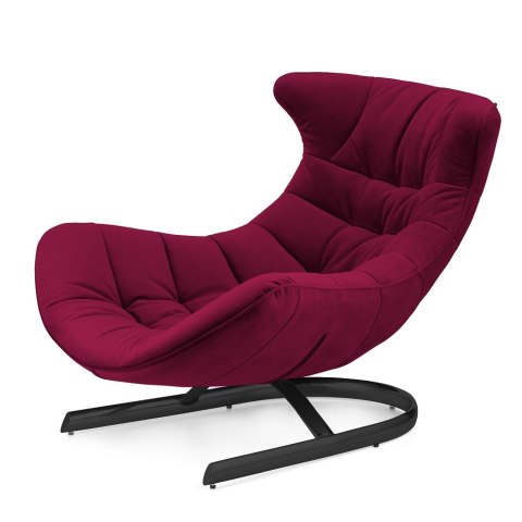Fotel Storto XZ designerski do salonu - bordowy velvet, komfortowy i nowoczesny fotel relaksacyjny, czarna podstawa