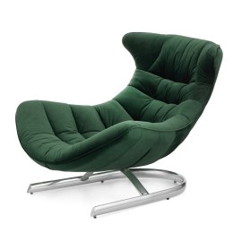 Fotel relaksacyjny Storto XZ premium - butelkowy velvet, elegancki mebel do nowoczesnego wnętrza, srebrna podstawa