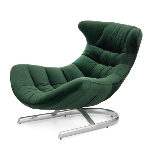 Fotel relaksacyjny Storto XZ premium - butelkowy velvet, elegancki mebel do nowoczesnego wnętrza, srebrna podstawa