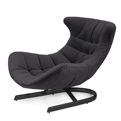 Fotel wypoczynkowy Storto XZ premium- ciemnoszary velvet, stylowy i wygodny fotel salonowy, czarna podstawa