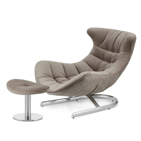 Fotel Storto XZ z podnóżkiem komfortowy - ciemny beż velvet, elegancki zestaw do strefy relaksu, srebrna podstawa