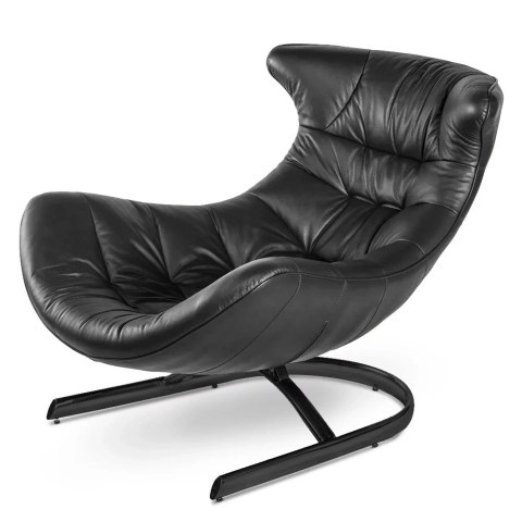 Fotel Storto XZ czarny premium - skóra naturalna przód, ekoskóra tył, designerski fotel do salonu, czarna podstawa