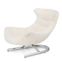 Fotel salonowy Storto XZ premium design - jasna bukla, elegancki i komfortowy fotel wypoczynkowy, srebrna podstawa