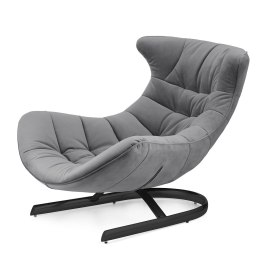 Nowoczesny fotel wypoczynkowy Storto XZ do salonu - jasnoszary velvet, komfortowy i stylowy, designerska forma, czarna podstawa