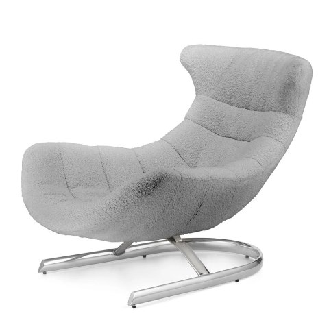 Designerski fotel Storto XZ do salonu - szara bukla A-01, elegancka srebrna podstawa