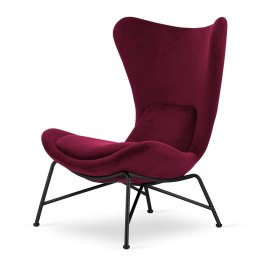 Fotel Varde uszak velvet bordowy SWAN-14 - elegancki fotel relaksacyjny, styl industrialny, czarna podstawa