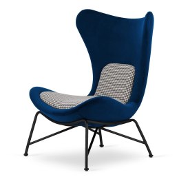 Fotel Varde velvet ciemnogranatowy SWAN-18 / pepitka - designerski fotel salonowy premium, czarna podstawa