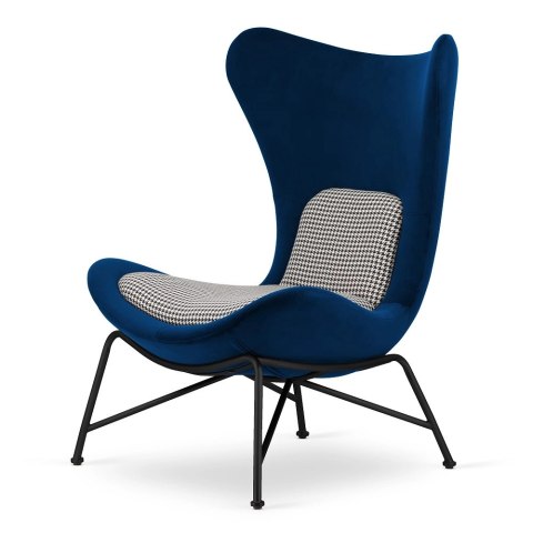Fotel Varde velvet ciemnogranatowy SWAN-18 / pepitka - designerski fotel salonowy premium, czarna podstawa